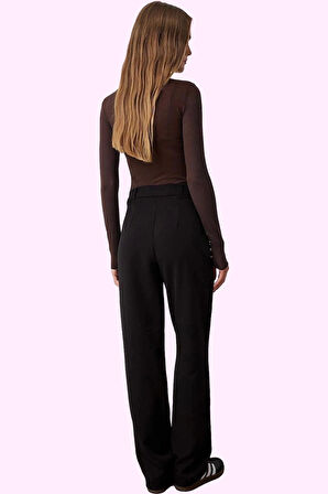 Kadın Geniş Paça Pileli Dokuma Pantolon Yüksek Bel Casual Günlük Yaz Aylarının Vazgeçilmezi