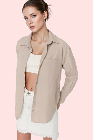 Kadın Boyfriend Geniş Kalıp Pamuklu Gömlek Günlük Casual Stil Hafta Sonu Dayanıklı Malzeme