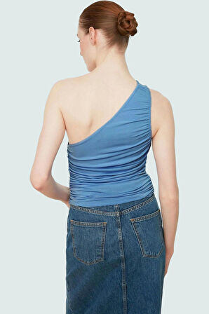 Tek Omuz Kolsuz Örme Bluz Fitted Vücut Mükemmel Uyum Zarifane Tasarım Şık Görünüm