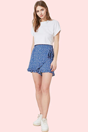 Kadın Şort Etek Çiçekli Desen Yüksek Bel Geniş Paça Yazlık Günlük Yaz Aylarının Vazgeçilmezi