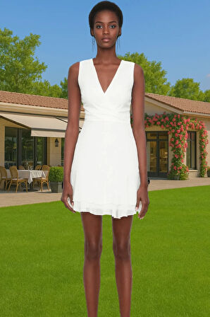 Kadın A Kesim Şifon Mini Elbise V Yaka Astarlı Yazlık Kaliteli İşçilik Uzun Ömürlü Modern Stil