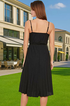 Pileli Midi Elbise Polyester Örme Yazlık Günlük Şık Özenle Seçilmiş Modern Stil Zarifane Tasarım