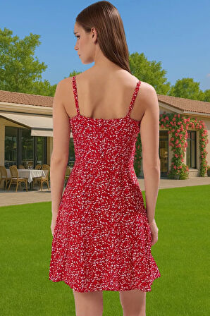 Çiçek Desenli A Kesim Mini Elbise Viskoz Yazlık Günlük Elbise Rahat Kullanım Modern Stil