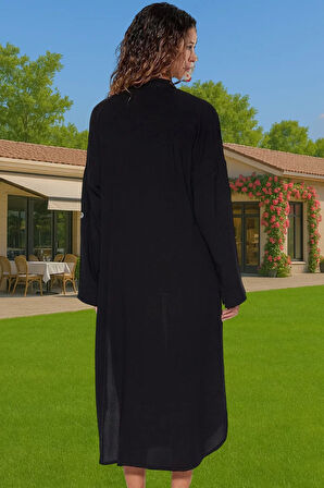 Şık Midi Boy Viskoz Dokuma Plaj Elbisesi Rahat Kalıp Yazlık Kaliteli İşçilik Kaliteli İşçilik