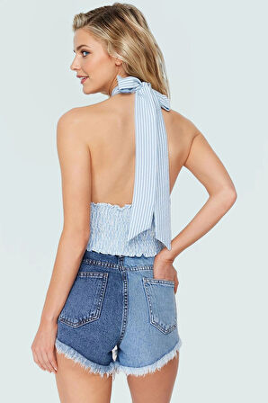 Şık Çizgili Pamuk Polyester Plaj Bluz Premium Kalite Mükemmel Uyum Uzun Ömürlü