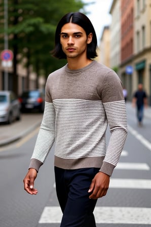 Erkek Slim Fit Bisiklet Yaka Çizgili Triko Kazak Kış Günleri İçin Modern ve Rahat Bir Seçenek