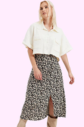 Kadın Çiçek Desenli Midi Etek Yüksek Bel A line Kesim Viskoz Günlük Stil Dayanıklı Malzeme