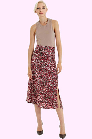 Kadın Çiçek Desenli Midi Etek Yüksek Bel A line Kesim Viskoz Günlük Stil Dayanıklı Malzeme