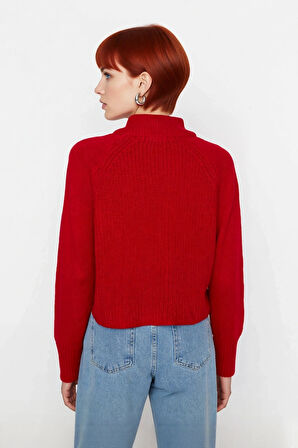 Kadın Regular Fit Crop Dik Yaka Fermuarlı Selanik Örgü Akrilik Triko Kazak Kışlık Kombinlerin