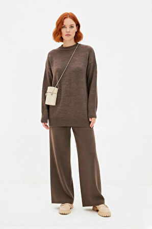 Kadın Regular Kalıp Düz Desen Bisiklet Yaka Triko Kazak Günlük Giyim İçin İdeal Uzun Kollu Rahat