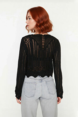 Kadınlar İçin Ajurlu V Yaka Triko Kazak Regular Kalıp Uzun Kol Basic Tasarım Şık Görünüm Kaliteli