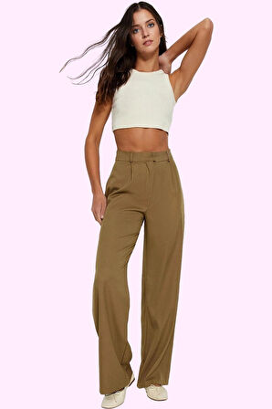 Kadın Geniş Paça Dokuma Pantolon Casual Stil Günlük Kombinler İçin Yaz Aylarının Vazgeçilmezi