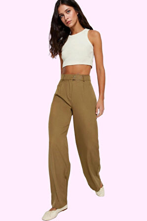 Kadın Geniş Paça Dokuma Pantolon Casual Stil Günlük Kombinler İçin Yaz Aylarının Vazgeçilmezi