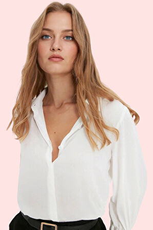 Kadın İspanyol Kol Gömlek Düz Desen Regular Kalıp Queen Crep Dokuma İş Ve Günlük Hafta Sonu