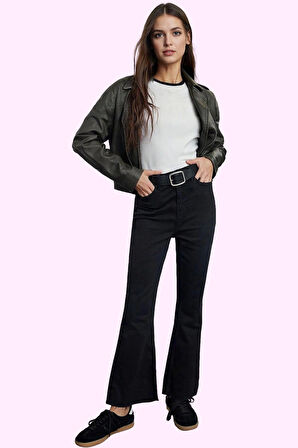 Kadın Yüksek Bel Geniş Paça Denim Flare Jean Kemersiz Casual Günlük Yaz Aylarının Vazgeçilmezi