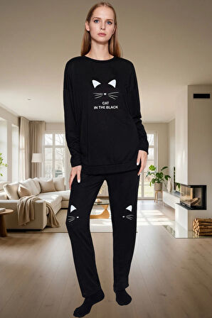 Kadın Baskılı Pijama Takımı Pamuklu Örme Kumaş Rahat Ev Giyim Modern Stil Profesyonel Görünüm