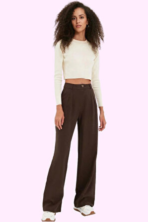 Kadın Geniş Paça Palazzo Pantolon Düz Desen Normal Bel Wide Leg Rahat Günlük Modern Tasarım