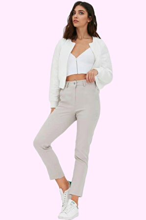 Kadın Dokuma Boru Paça Pantolon Normal Bel Cigarette Kalıp Günlük Kullanım Kaliteli Malzeme