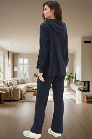 Kadın Kapüşonlu Pijama Takımı Rahat Kalıp Örme Kumaş Dayanıklı Malzeme Trend Tasarım