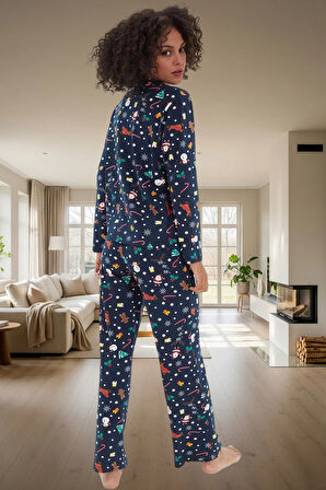 Kadın Kışlık Baskılı Pamuklu Pijama Takımı Rahat Kalıp Uzun Paça Homewear Yüksek Kalite Konforlu Kesim