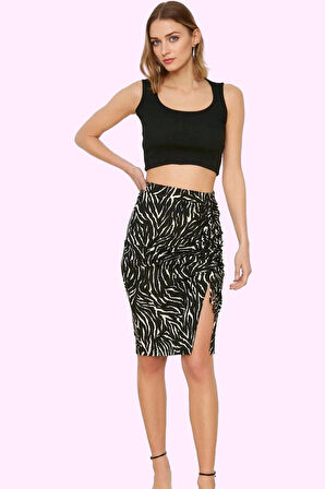 Kadın Yüksek Bel Mini Etek Animal Desenli Örme Kumaş Günlük Şıklık Yaz Aylarının Vazgeçilmezi