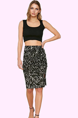 Kadın Yüksek Bel Mini Etek Animal Desenli Örme Kumaş Günlük Şıklık Yaz Aylarının Vazgeçilmezi