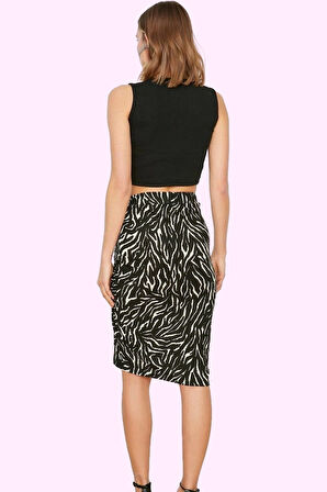 Kadın Yüksek Bel Mini Etek Animal Desenli Örme Kumaş Günlük Şıklık Yaz Aylarının Vazgeçilmezi