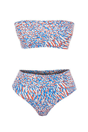 Kadın Yüksek Bel Straplez Bikini Takımı Bandeau Üst Çıkarılabilir Pedli Şık Plaj Hipster Mayo