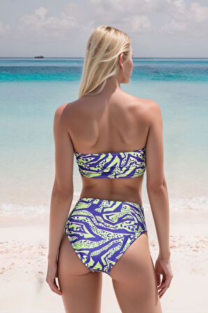 Kadın Yüksek Bel Straplez Bikini Takımı Bandeau Üst Çıkarılabilir Pedli Şık Plaj Hipster Mayo