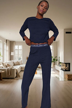 Kadın Fitilli Örme Pijama Takımı Regular Kalıp Rahat Günlük Konforlu Kesim Kaliteli İşçilik