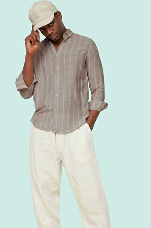 Erkek Slim Fit Çizgili Gömlek Pamuklu İş Ve Günlük Kullanım Hafta Sonu Yaz Aylarının Vazgeçilmezi