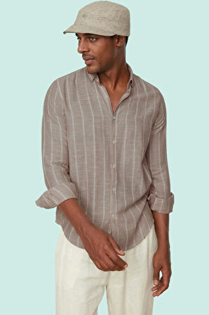 Erkek Slim Fit Çizgili Gömlek Pamuklu İş Ve Günlük Kullanım Hafta Sonu Yaz Aylarının Vazgeçilmezi