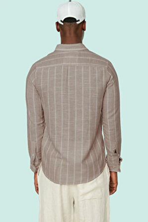 Erkek Slim Fit Çizgili Gömlek Pamuklu İş Ve Günlük Kullanım Hafta Sonu Yaz Aylarının Vazgeçilmezi