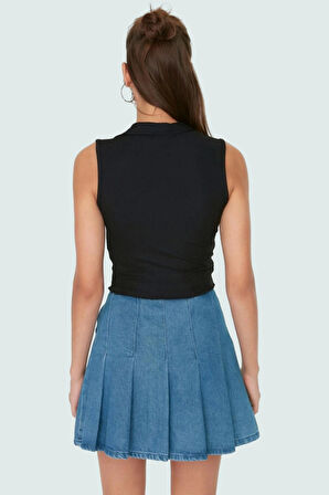 Kadın Polo Yaka Crop Örme Bluz Yazlık Rahat Kombin Trend Tasarım Uzun Ömürlü Kaliteli İşçilik