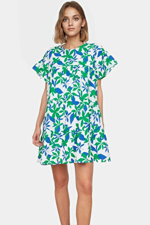 Çiçekli Desenli Mini Elbise Rahat Poplin Kumaş Günlük Stil Yüksek Kalite Şık Görünüm