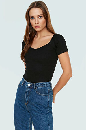 Fitted Vücuda Oturan Kısa Kollu Pamuklu Bluz Premium Kalite Trend Tasarım Zarifane