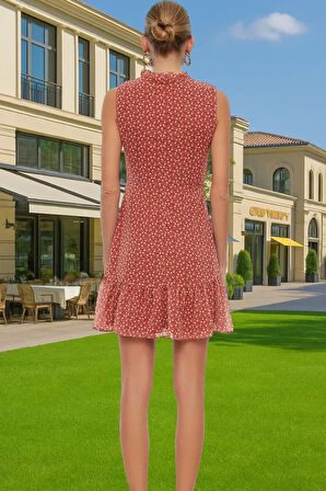 A Kesim Çiçekli Mini Şifon Elbise Astarlı Dik Yaka Yazlık Uzun Ömürlü Günlük Kullanım İçin