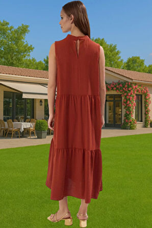 Kadın Midi Boy Shift Elbise Polyester Dokuma Kumaş Günlük Tarz Konforlu Kesim Mükemmel Uyum