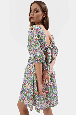 Çiçekli Desenli Mini Elbise Hafif Dokuma Polyester Yazlık Günlük Yüksek Kalite Trend Tasarım