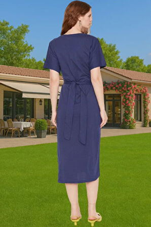 Kadın Midi Boy Örme Pamuk Elbise Bağlama Detaylı Günlük Stil Mükemmel Uyum Özenle Seçilmiş