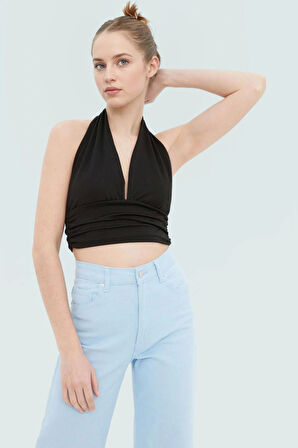 Şık Boyundan Bağlamalı Kolsuz Örme Bluz Uzun Ömürlü Günlük Kullanım İçin Modern Stil