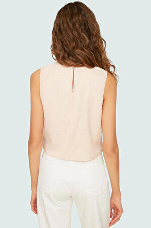 Yazlık Kolsuz Crop Bluz Rahat Günlük Polyester Dokuma Kumaş Ve Şık Özel Tasarım