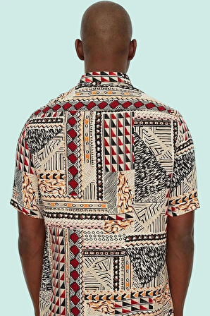 Erkek Kısa Kollu Etnik Desenli Gömlek Viskon Günlük Kullanım İçin Yaz Aylarının Vazgeçilmezi