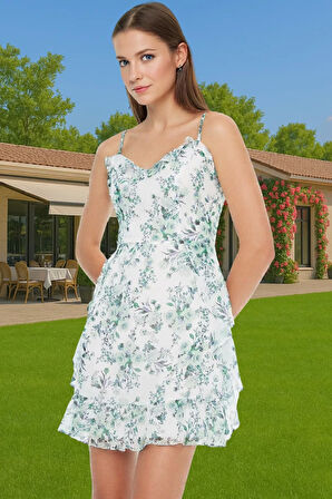 A Kesim Şifon Elbise Çiçekli Desenli Mini Boy Polyester Yazlık Seçkin Malzeme Mükemmel Uyum