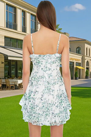 A Kesim Şifon Elbise Çiçekli Desenli Mini Boy Polyester Yazlık Seçkin Malzeme Mükemmel Uyum