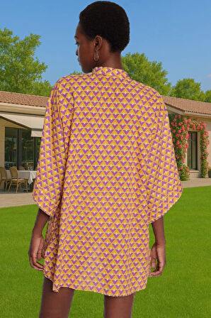 Kadın Çiçek Desenli Mini Pamuklu Plaj Elbisesi Rahat Yazlık Zarifane Tasarım Zarifane Tasarım