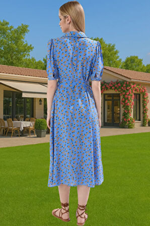 Kadın Midi Boy Gömlek Elbise Animal Desenli Viskoz Kumaş Günlük Stil Modern Stil