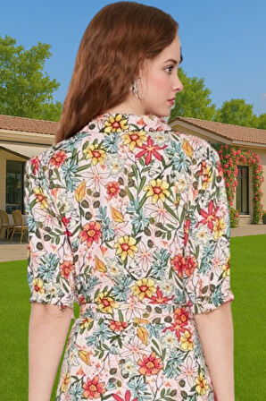 Kadın Midi Boy Gömlek Elbise Animal Desenli Viskoz Kumaş Günlük Stil Modern Stil