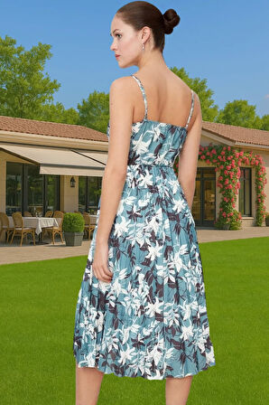 Pileli Midi Elbise Polyester Örme Yazlık Günlük Şık Özenle Seçilmiş Modern Stil Zarifane Tasarım