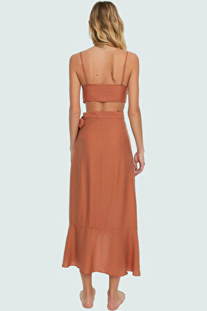 Kadın Tarzı Yazlık Volanlı Bluz Etek Takım Rahat Viskoz Kumaş Plaj Profesyonel Görünüm